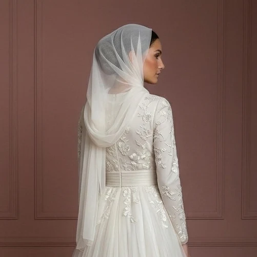 Tulle Flowing Nikah Wedding Dress – Soft Ivory Muslim Outfit - Image 5