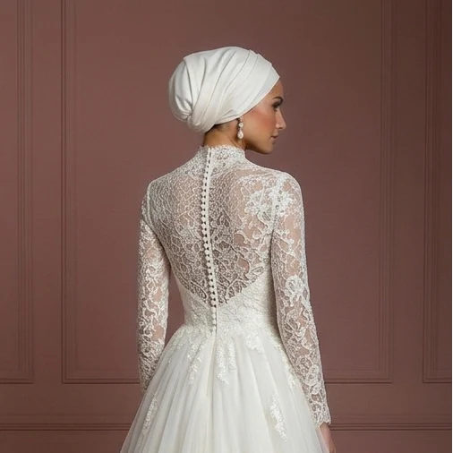 Tulle & Lace Elegant Wedding Dress – Soft Ivory Hijab Outfit Muslim - Image 5