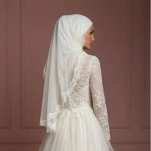 Tulle Layered Bridal Wedding Dress – Soft Ivory Elegant Hijab Outfit Muslim - Image 5