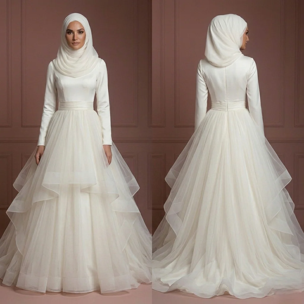 Tulle Princess Wedding Dress – Soft Ivory Modest Style Muslim