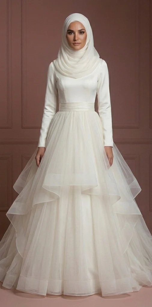 Tulle Princess Wedding Dress – Soft Ivory Modest Style Muslim - Image 2