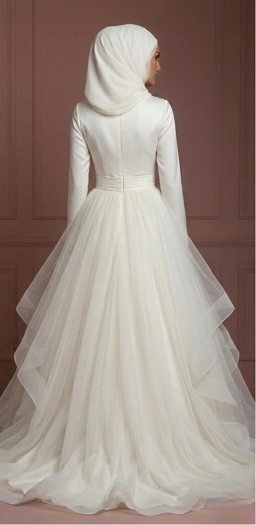 Tulle Princess Wedding Dress – Soft Ivory Modest Style Muslim - Image 3