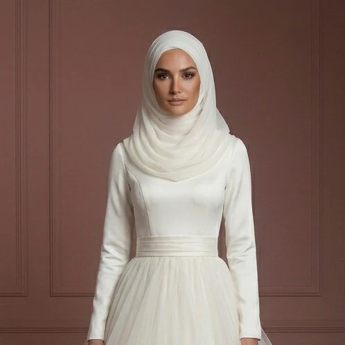 Tulle Princess Wedding Dress – Soft Ivory Modest Style Muslim - Image 4