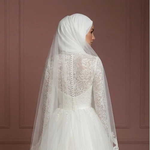 Tulle Princess Wedding Dress with Hijab – Soft Ivory for Brides Muslim - Image 5