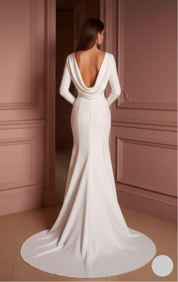 Long Simple Sleeve Wedding Dress Classic Mermaid Fit Gown - Image 3
