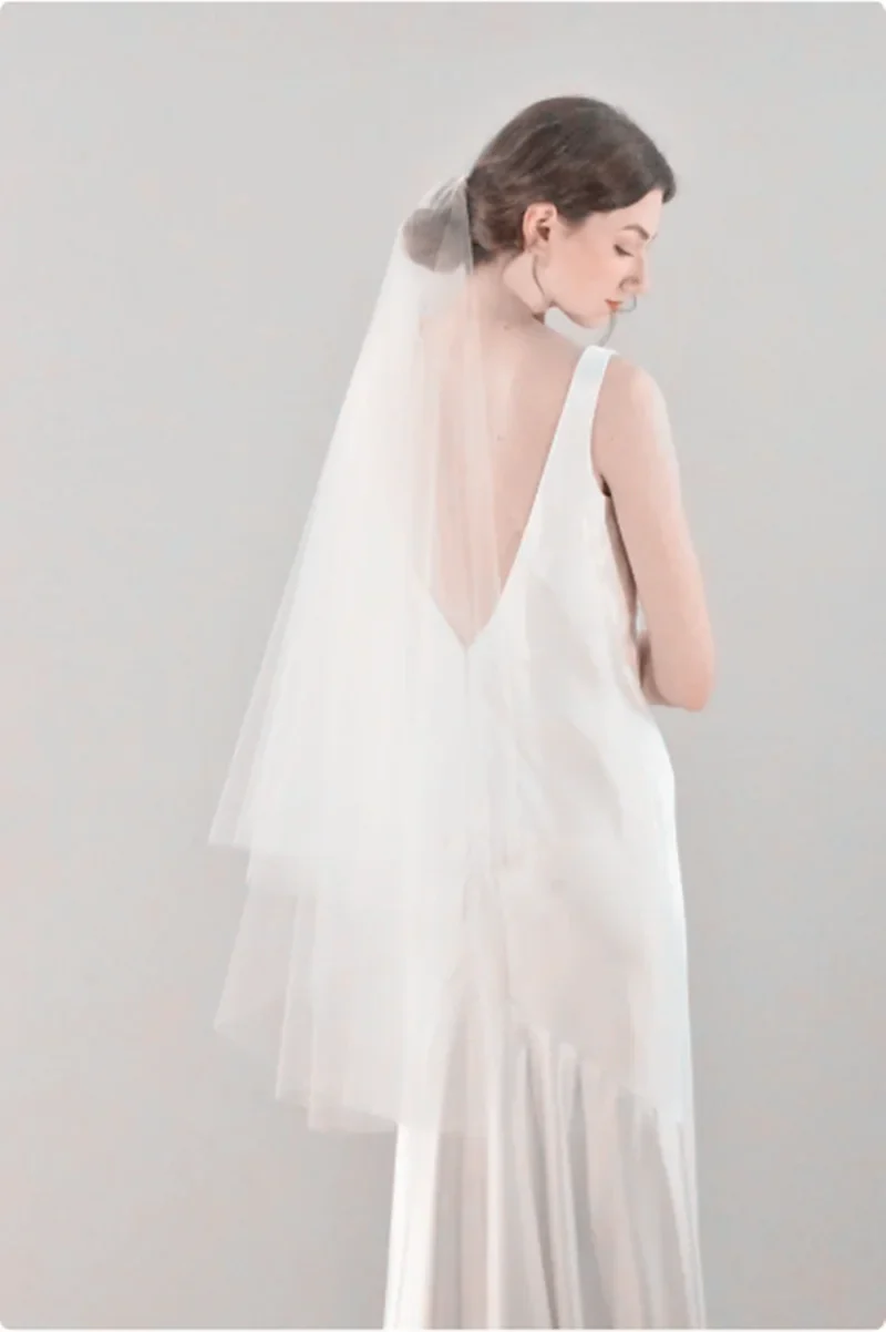 Two Tier Fingertip Lengh Veil | Minimalist Veil | Simple Fingertip Veil with Blusher | Drop Veil | Two Tier Mid Length Veil - Image 2