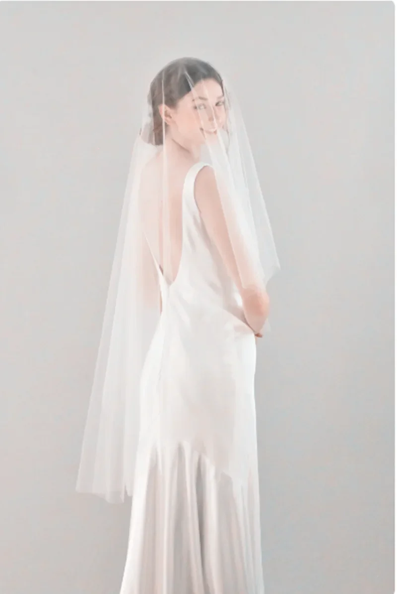 Two Tier Fingertip Lengh Veil | Minimalist Veil | Simple Fingertip Veil with Blusher | Drop Veil | Two Tier Mid Length Veil - Image 3