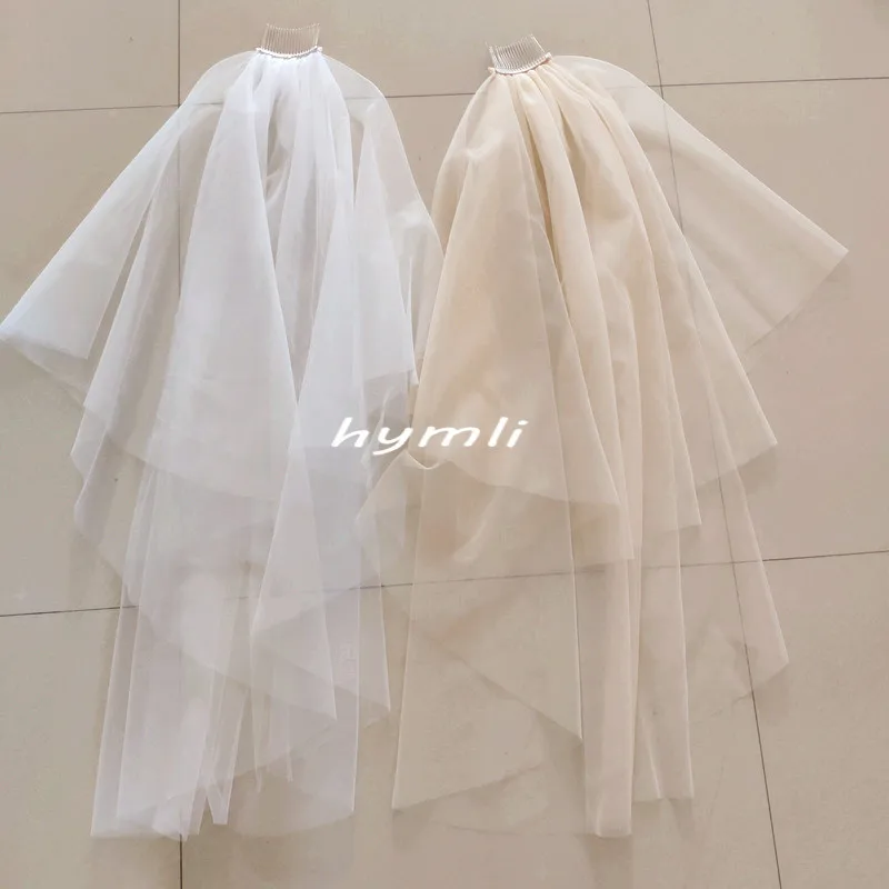Two-Tier Tulle Black Wedding Veil with Metal Comb, Fingertip Length - Image 5