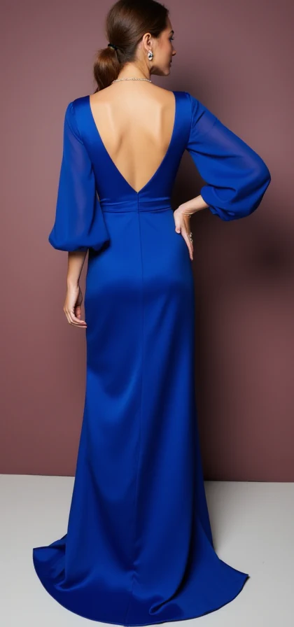 Ultra-Modern Blue Evening Dress & Prom Gown with Geometric Patterns - Image 3