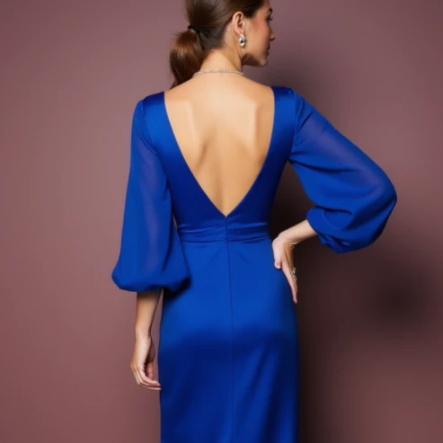 Ultra-Modern Blue Evening Dress & Prom Gown with Geometric Patterns - Image 5