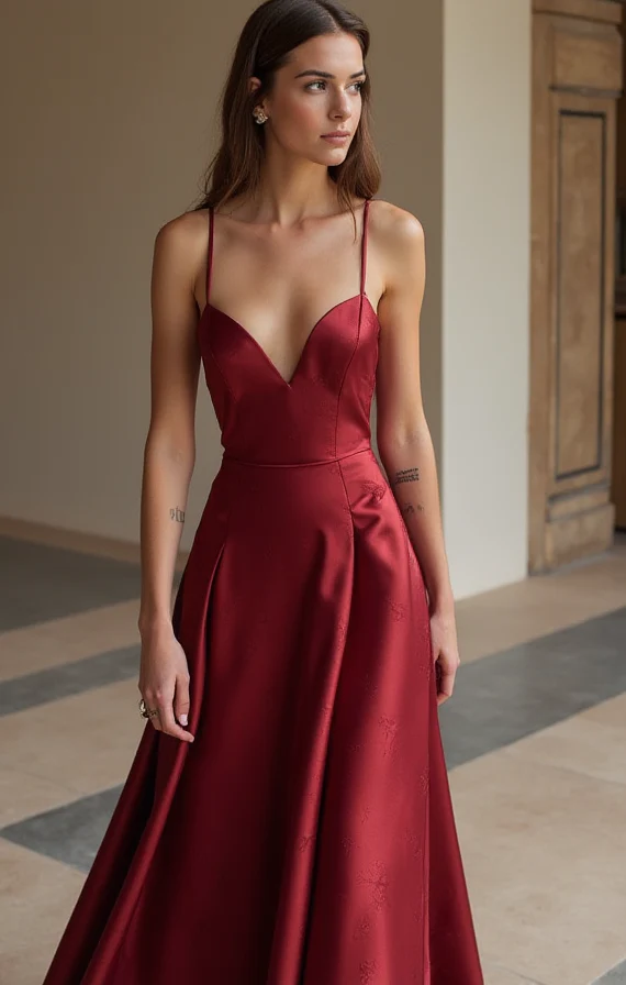Unique Red Evening Dress & Prom Dress with Mixed Fabrics for a Standout Look - Image 5