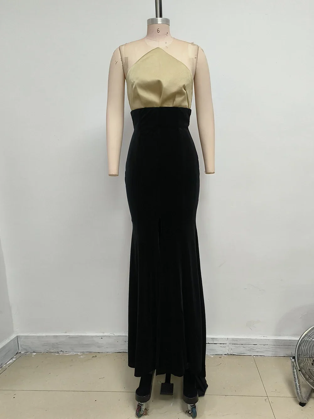 UpAvonu Elegant Strapless Patchwork Velvet Mermaid Long Dress Women Sexy Sleeveless Folds Slim Evening Runway Party Gown - Image 5