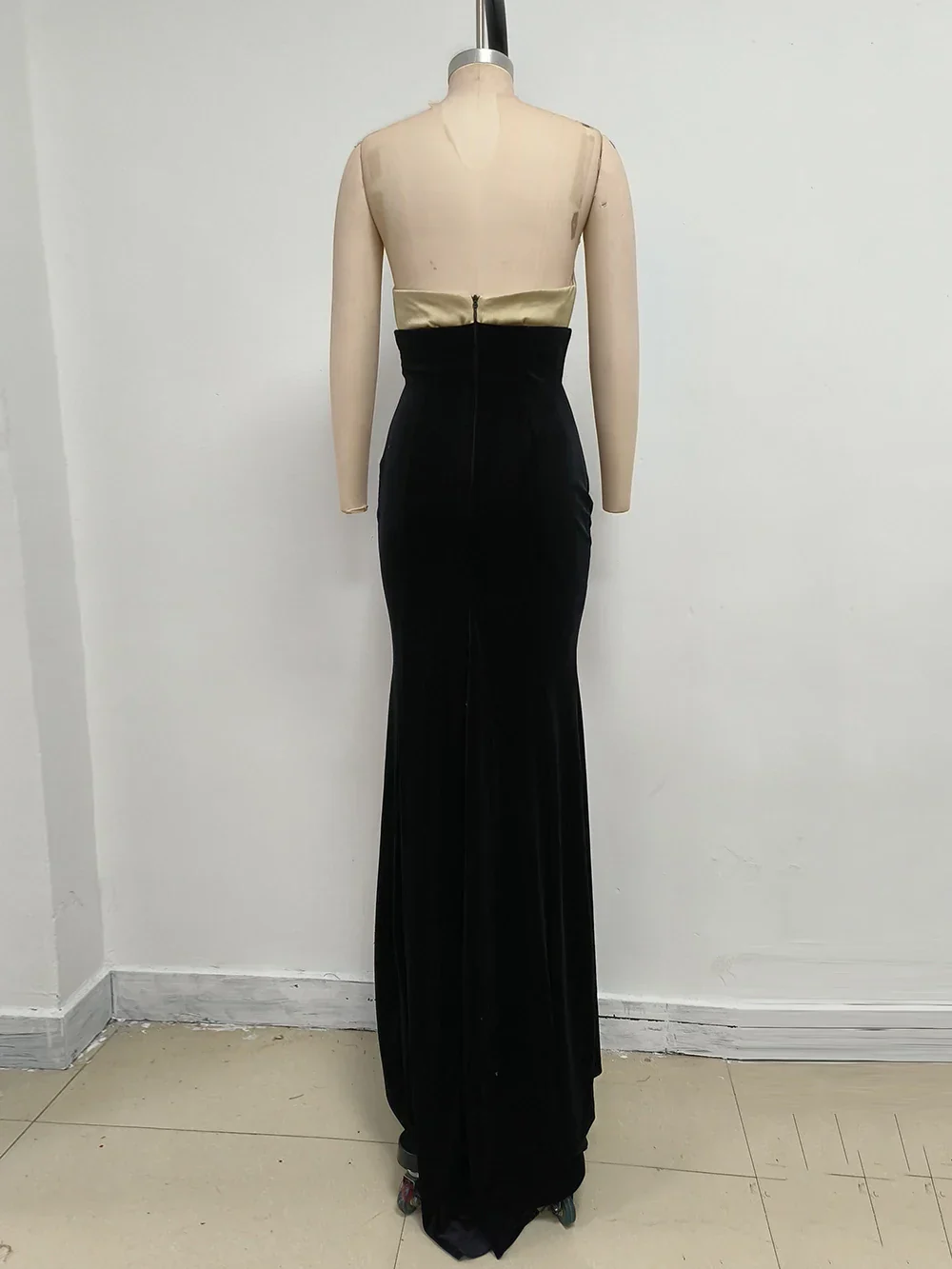 UpAvonu Elegant Strapless Patchwork Velvet Mermaid Long Dress Women Sexy Sleeveless Folds Slim Evening Runway Party Gown - Image 6