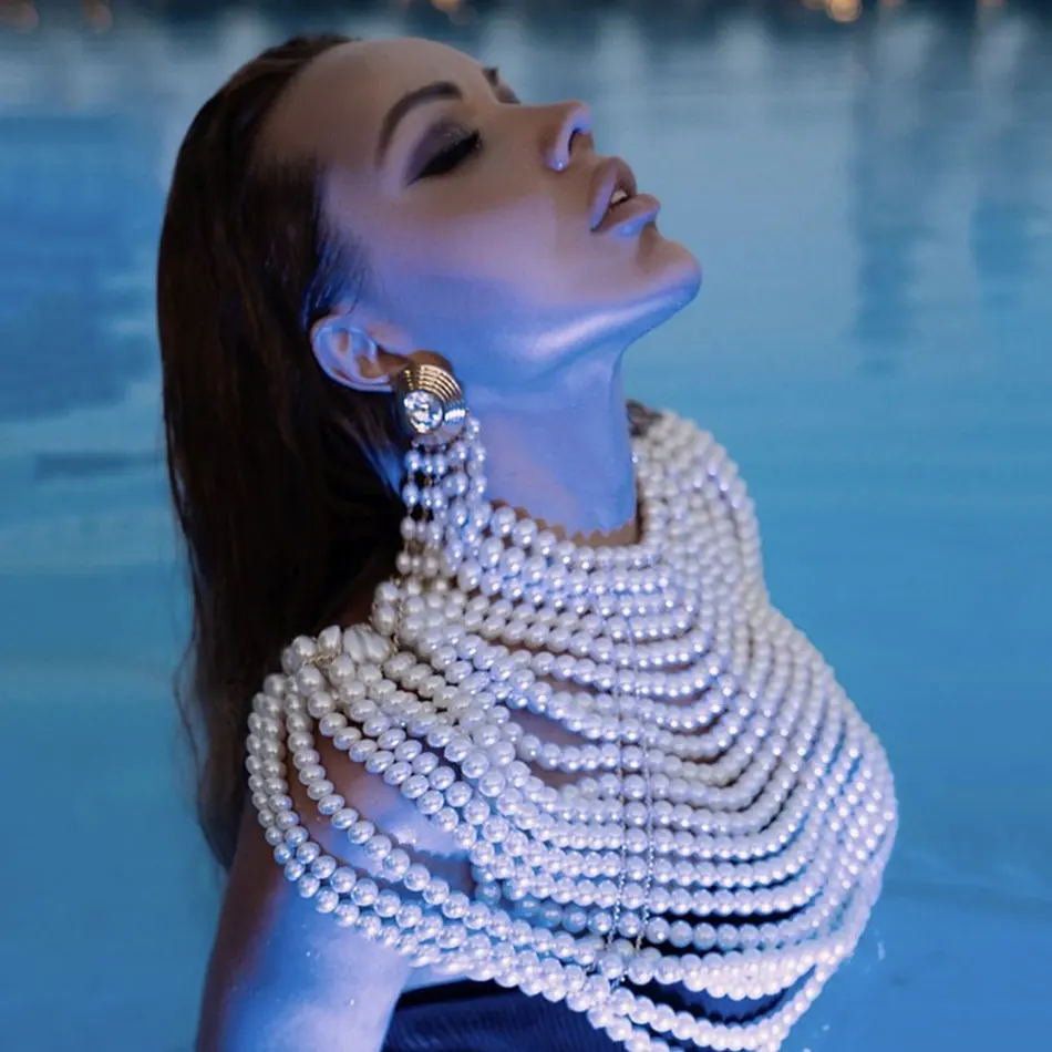 UpAvonu  Shawl Top Women Fashion Women Round Neck Cloak Sleeve Pearl Shawl Top Women Elegant Shawl Top Women - Image 4