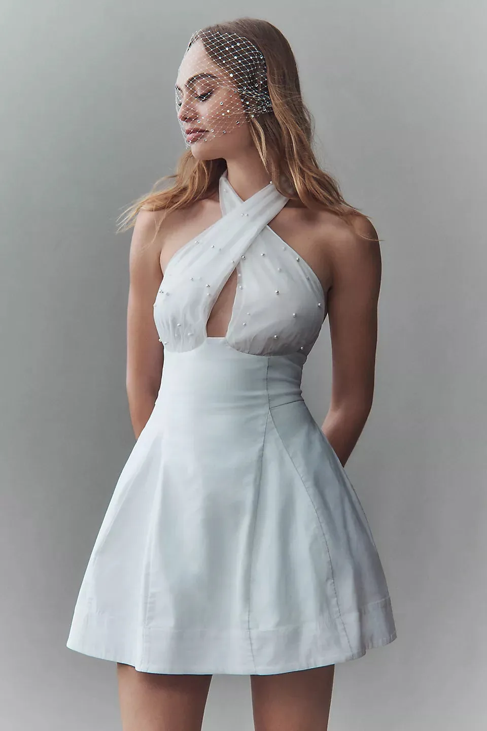 Halter Pearl-Embellished Mini Dress - Image 3