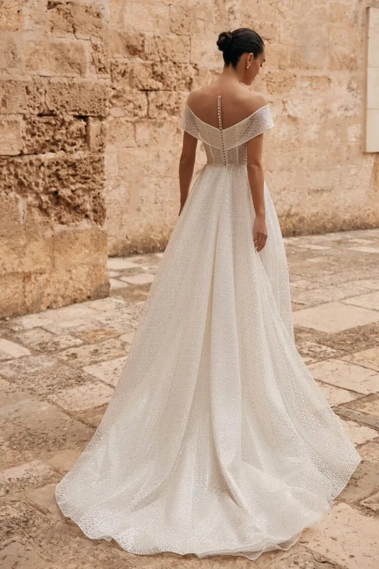 Vintage A-Line Wedding Gown – Strappy Illusion Neckline with Sequin Embellishments and a Natural Waistline for a Timeless Bridal Look - Image 2