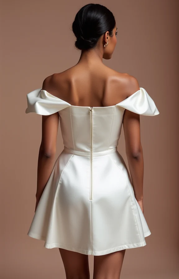 Vintage-Inspired White Mini Short Wedding Dress with a Fitted Waist and Flared Skirt - Image 3