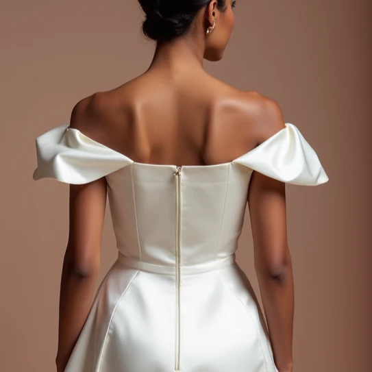 Vintage-Inspired White Mini Short Wedding Dress with a Fitted Waist and Flared Skirt - Image 5