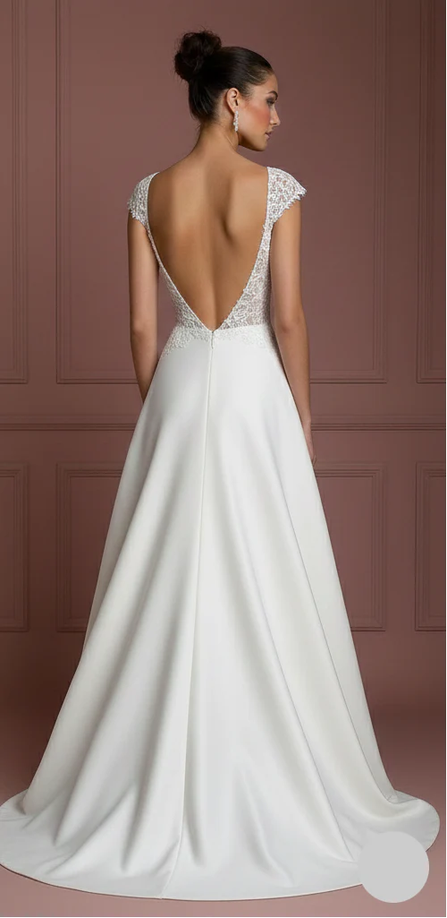 Short Sleeve Wedding Dress Lace Applique Long Train - Image 3
