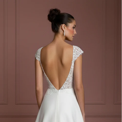 Short Sleeve Wedding Dress Lace Applique Long Train - Image 5