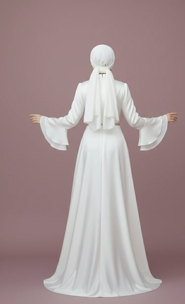 Simple Muslim Wedding Dress No Slit Long Sleeve Modest Bridal Gown - Image 2