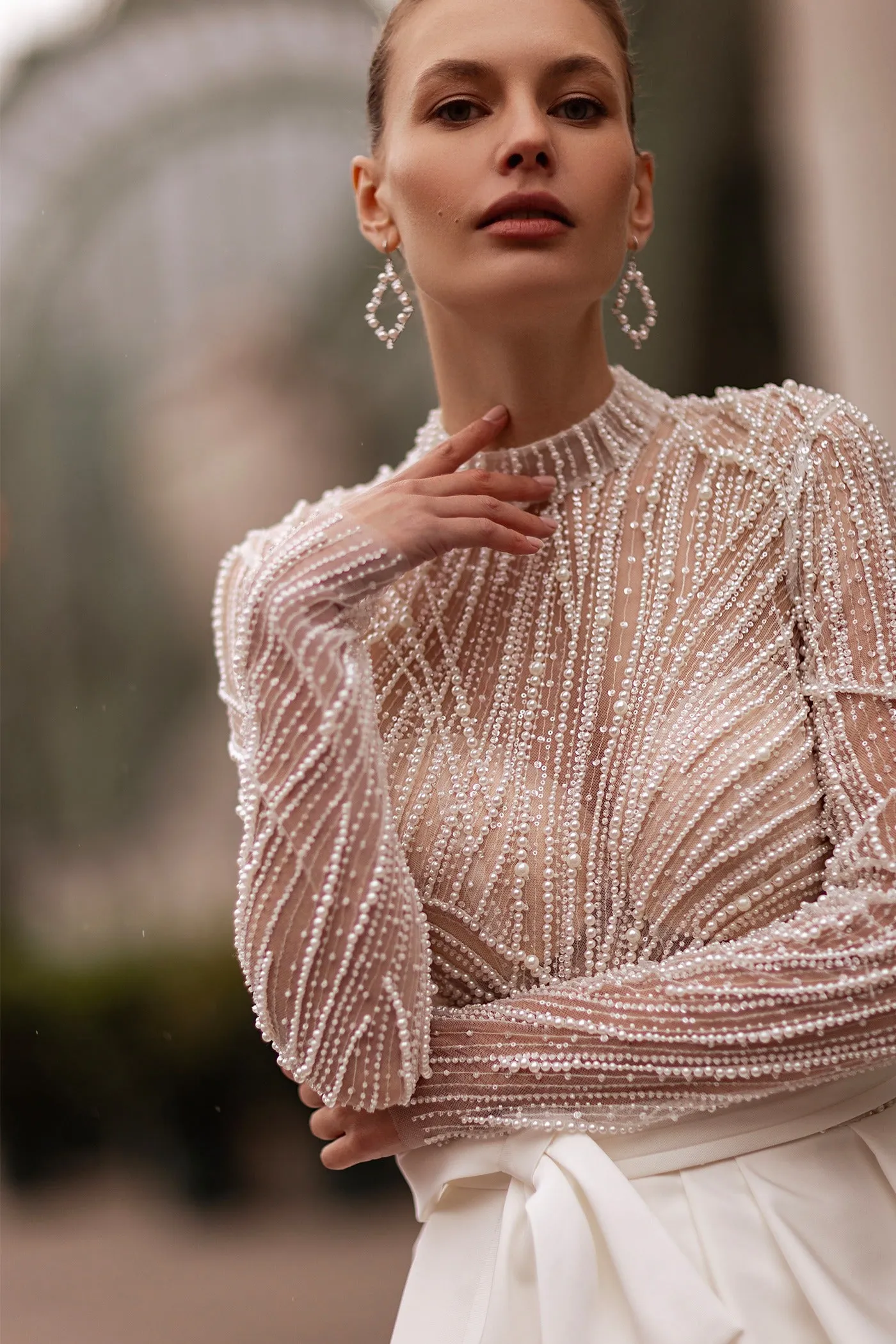 Modest Long-Sleeve Wedding Dress Modern Gown Mermaid Bow Court Train Dress Satin Princess Vestido De Novia - Image 3