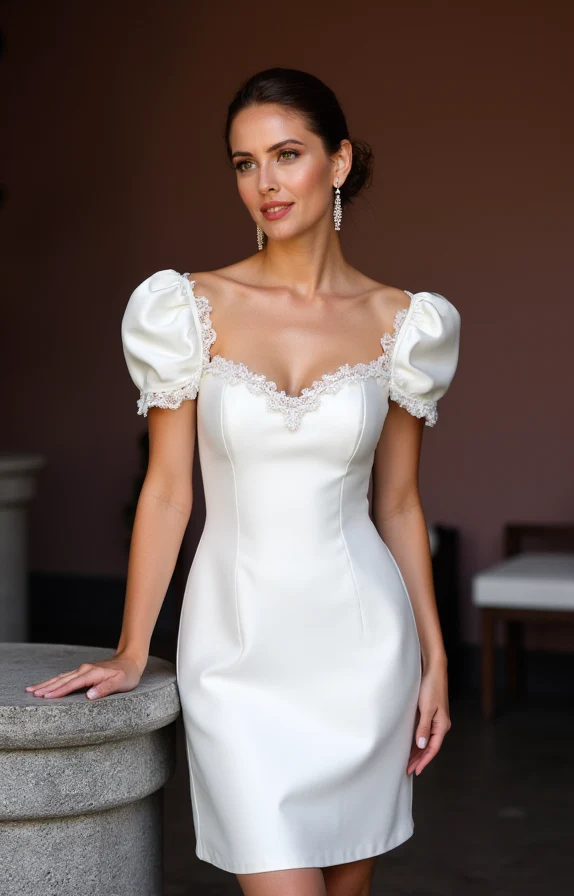 Vintage Short Wedding Dress and Mini Dress with Puff Sleeves for a Retro Look - Image 2