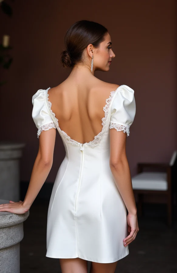 Vintage Short Wedding Dress and Mini Dress with Puff Sleeves for a Retro Look - Image 3