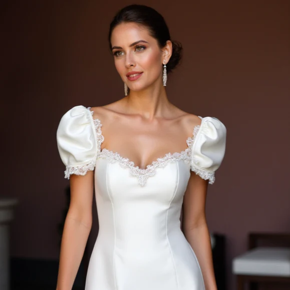 Vintage Short Wedding Dress and Mini Dress with Puff Sleeves for a Retro Look - Image 4