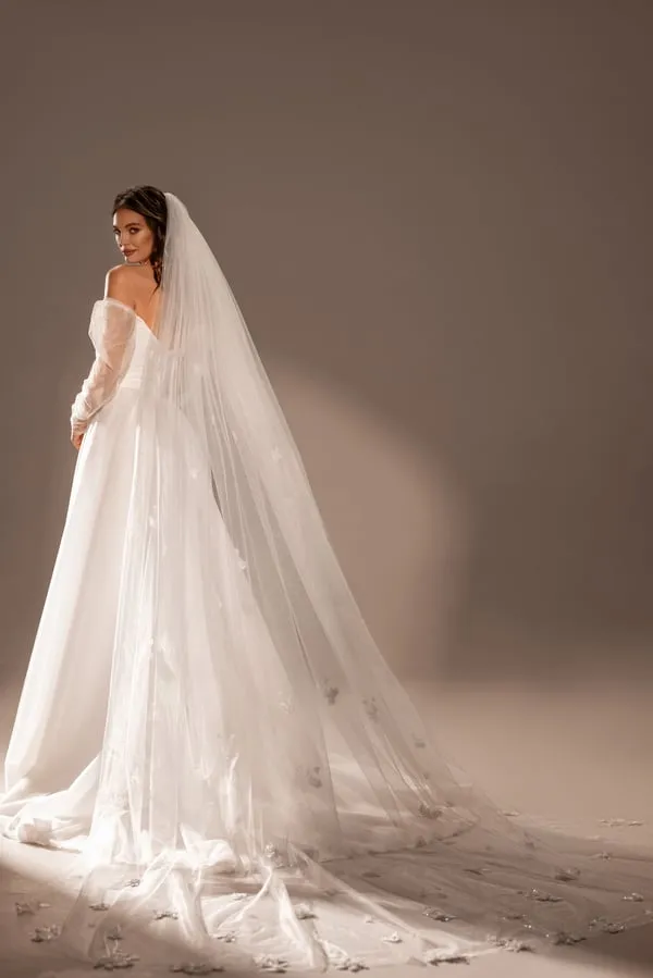 Vintage Tulle Wedding Dresses Backless Ruched Long Sleeves Off Shoulder Bridal Gowns A-Line V-Neck Bride Dress - Image 2