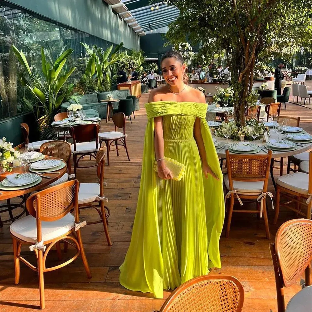Vintage Turquoises Prom Dresses Boat Neck Long Cape Sleeves Ruched A-Line Floor Length Party Gowns vestidos de noche - Image 2