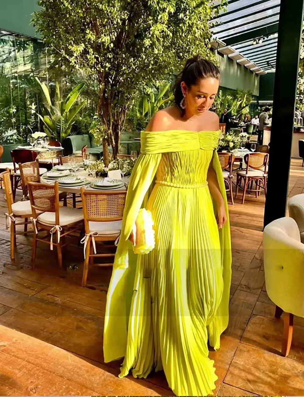 Vintage Turquoises Prom Dresses Boat Neck Long Cape Sleeves Ruched A-Line Floor Length Party Gowns vestidos de noche - Image 4