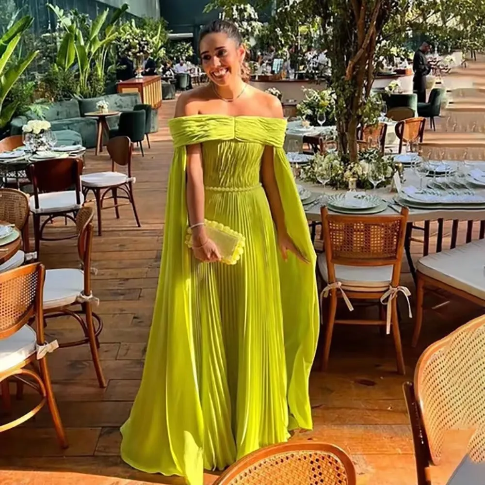Vintage Turquoises Prom Dresses Boat Neck Long Cape Sleeves Ruched A-Line Floor Length Party Gowns vestidos de noche - Image 5