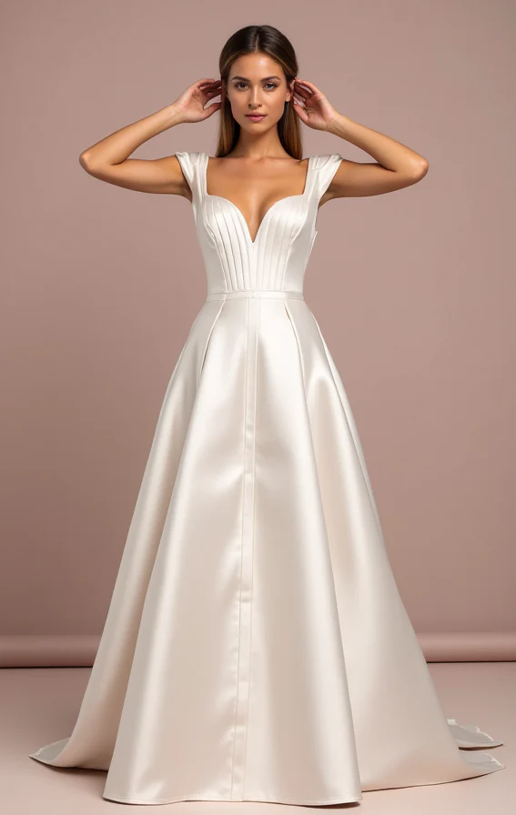 Vintage White A-Line Wedding Dress with Cap Sleeves and Embroidered Lace - Image 2