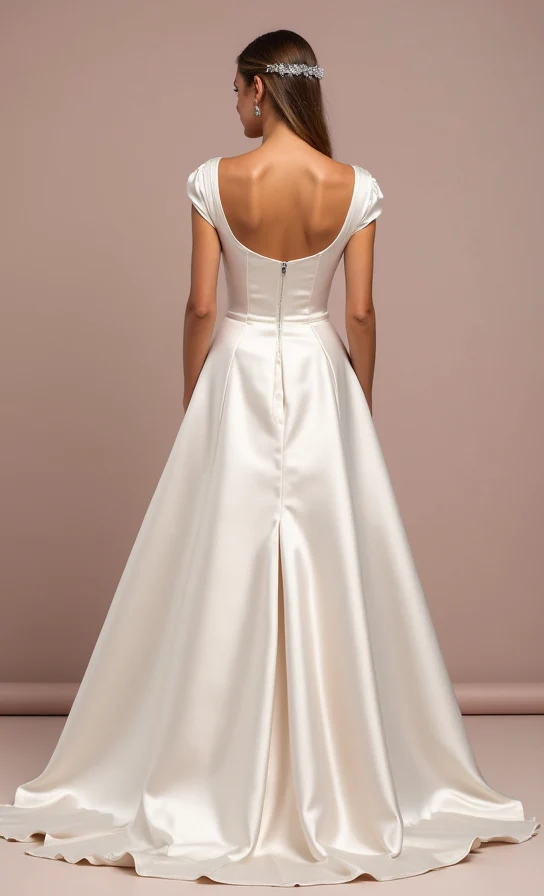 Vintage White A-Line Wedding Dress with Cap Sleeves and Embroidered Lace - Image 3