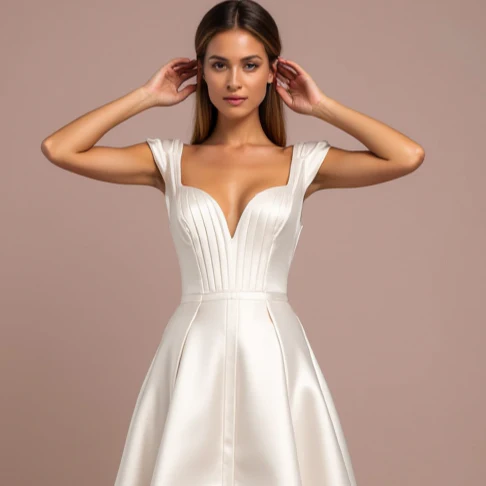Vintage White A-Line Wedding Dress with Cap Sleeves and Embroidered Lace - Image 4