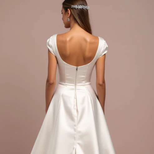 Vintage White A-Line Wedding Dress with Cap Sleeves and Embroidered Lace - Image 5
