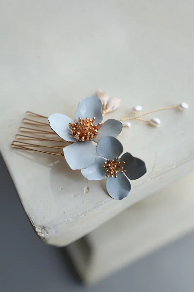 Wedding Accessories Blue Flower Hair Comb Pin Clip Leaf Hairpins For Brides Bridesmaids Women Headpiece Headband Bridal Jewelry - Image 10