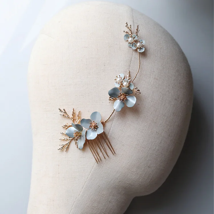 Wedding Accessories Blue Flower Hair Comb Pin Clip Leaf Hairpins For Brides Bridesmaids Women Headpiece Headband Bridal Jewelry - Image 11