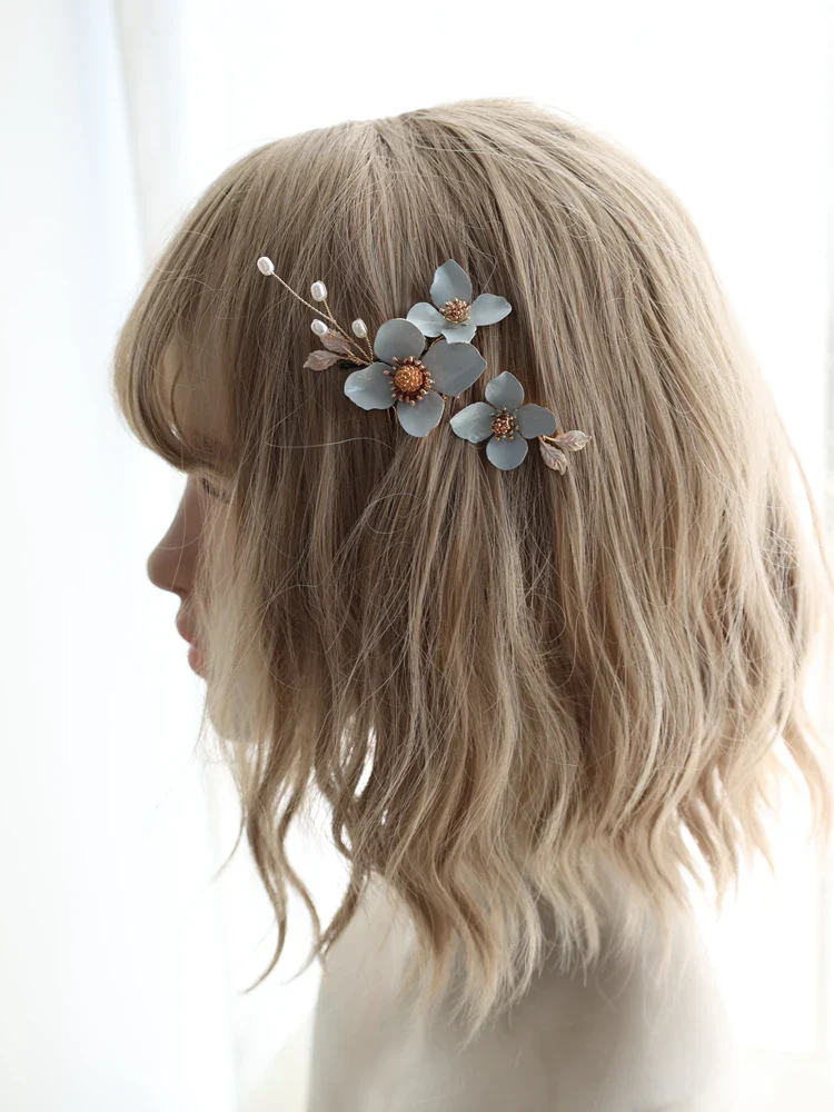Wedding Accessories Blue Flower Hair Comb Pin Clip Leaf Hairpins For Brides Bridesmaids Women Headpiece Headband Bridal Jewelry - Image 4