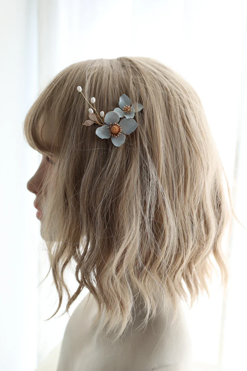 Wedding Accessories Blue Flower Hair Comb Pin Clip Leaf Hairpins For Brides Bridesmaids Women Headpiece Headband Bridal Jewelry - Image 5