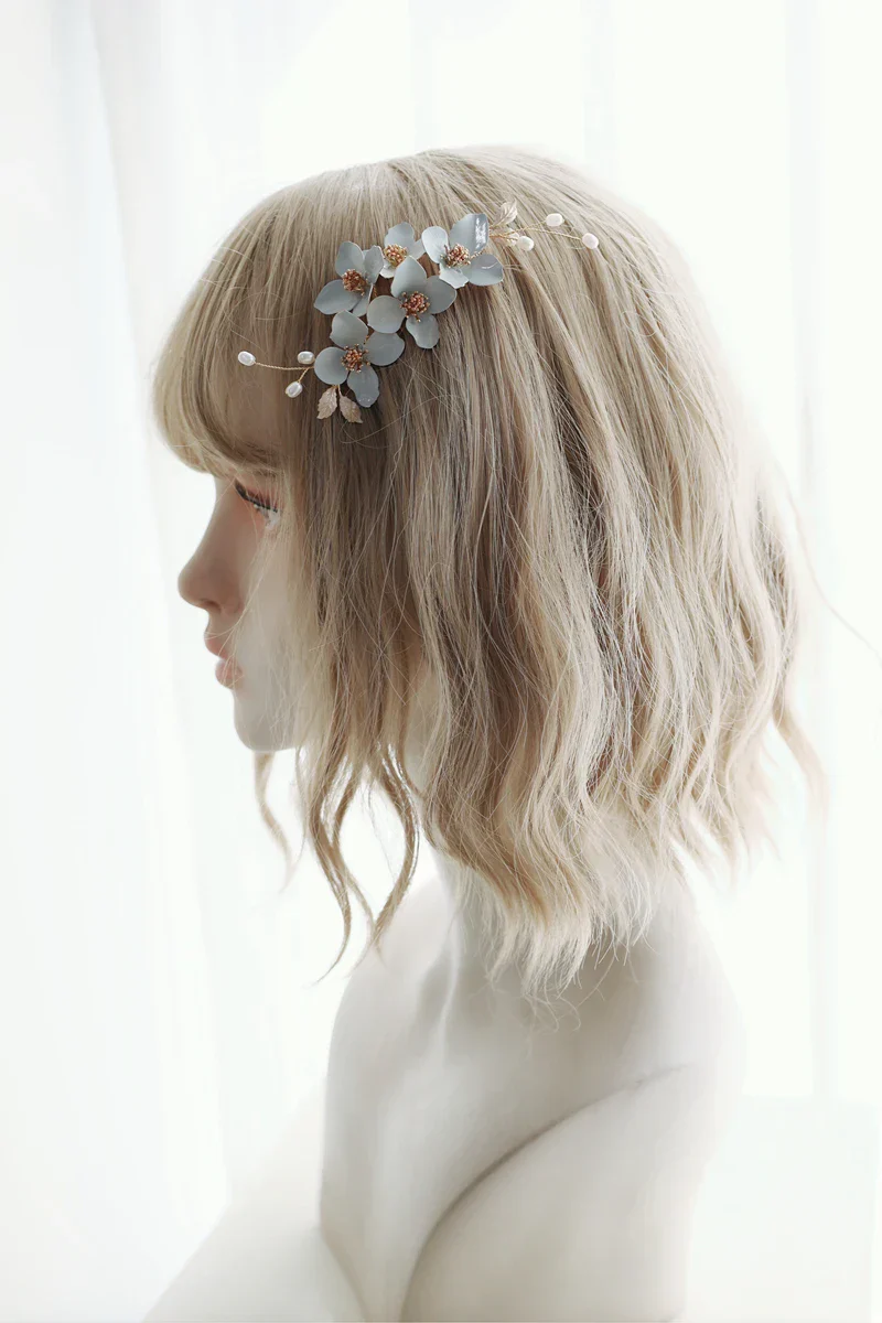 Wedding Accessories Blue Flower Hair Comb Pin Clip Leaf Hairpins For Brides Bridesmaids Women Headpiece Headband Bridal Jewelry - Image 6