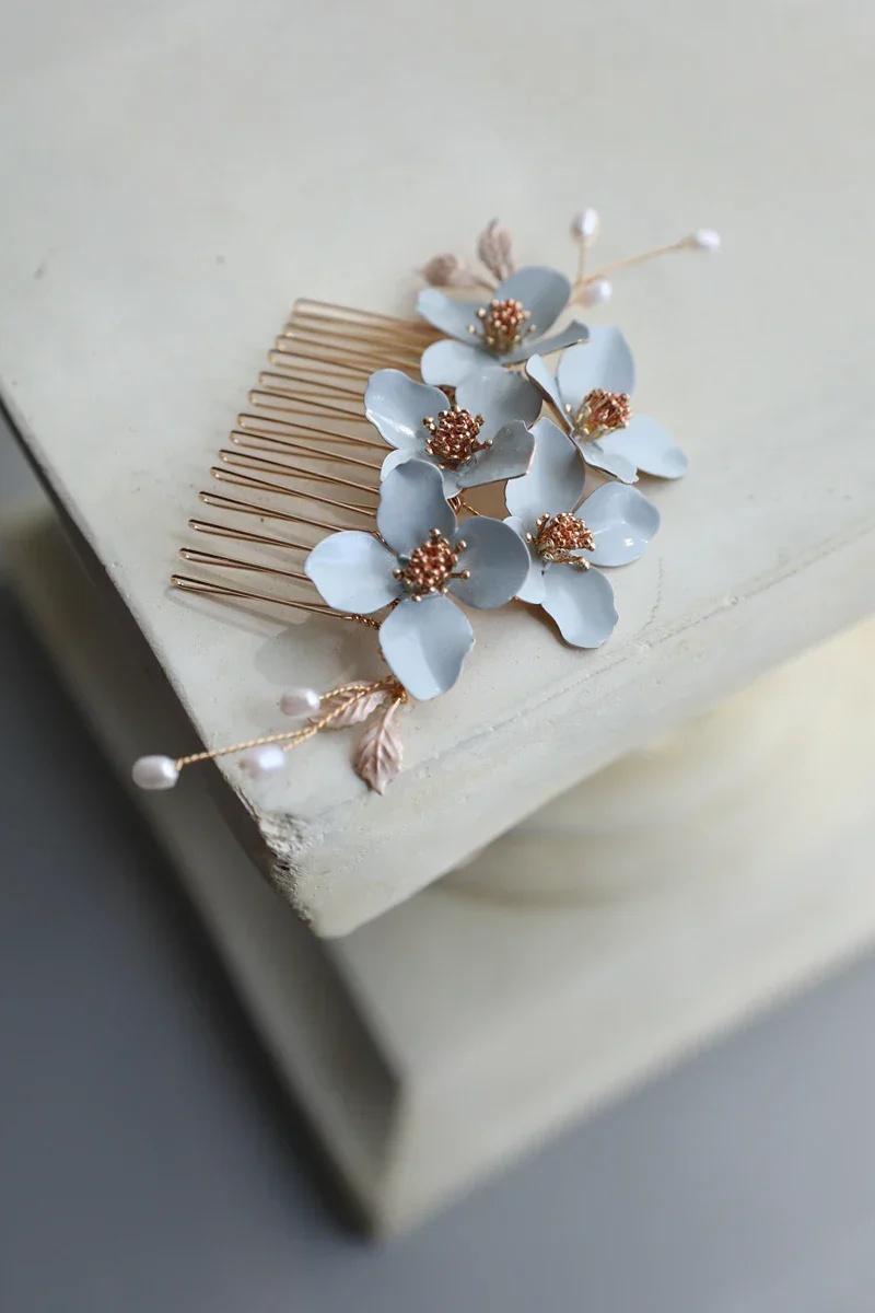 Wedding Accessories Blue Flower Hair Comb Pin Clip Leaf Hairpins For Brides Bridesmaids Women Headpiece Headband Bridal Jewelry - Image 9