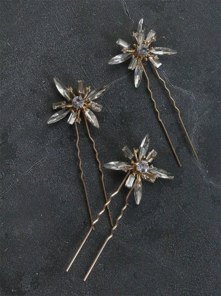 Wedding Accessories Crystal Rhinestones Hair Pins Clips Gold Color Head Pieces For Brides Bridesmaids Hairpins Bridal Jewelry - Image 2