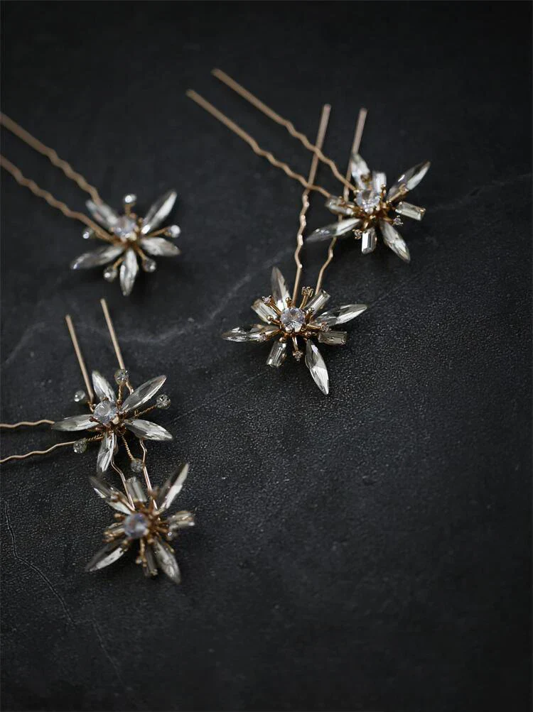Wedding Accessories Crystal Rhinestones Hair Pins Clips Gold Color Head Pieces For Brides Bridesmaids Hairpins Bridal Jewelry - Image 3