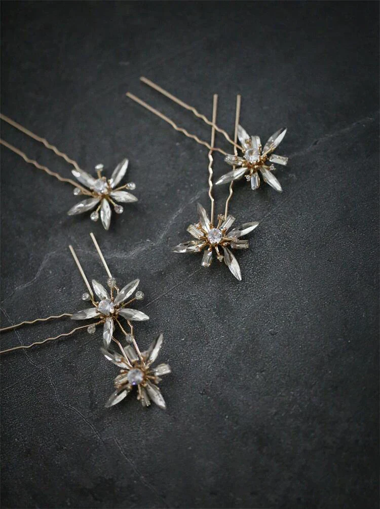 Wedding Accessories Crystal Rhinestones Hair Pins Clips Gold Color Head Pieces For Brides Bridesmaids Hairpins Bridal Jewelry - Image 4