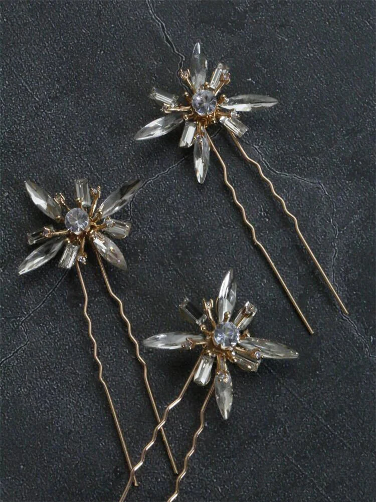 Wedding Accessories Crystal Rhinestones Hair Pins Clips Gold Color Head Pieces For Brides Bridesmaids Hairpins Bridal Jewelry - Image 5
