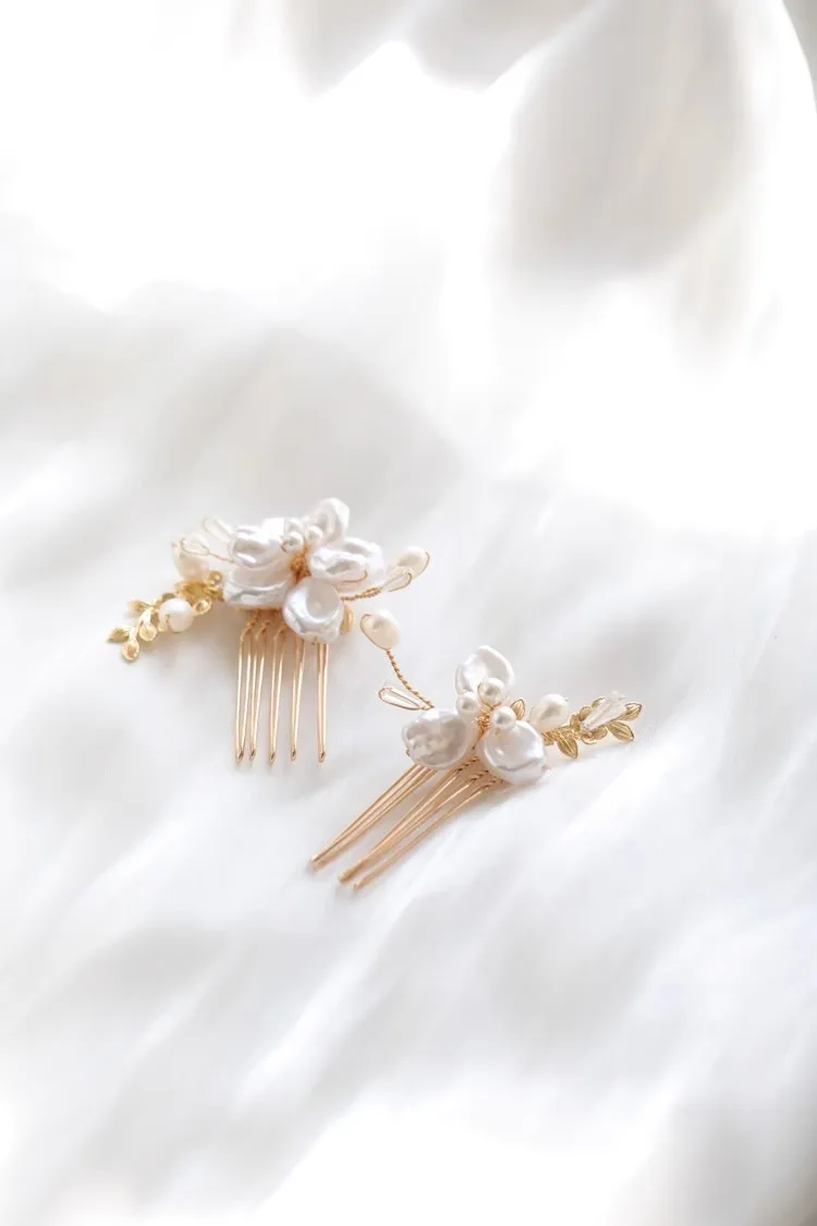 Wedding Accessories Floral Flower Hair Comb Pin Clip Gold Color Head Piece For Brides Bridesmaids Hairpin Bridal Jewelry - Image 2