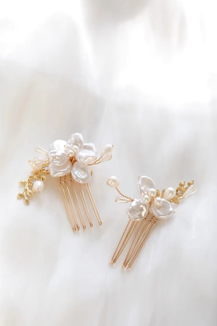 Wedding Accessories Floral Flower Hair Comb Pin Clip Gold Color Head Piece For Brides Bridesmaids Hairpin Bridal Jewelry - Image 3