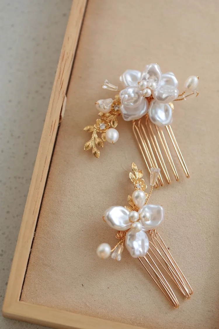 Wedding Accessories Floral Flower Hair Comb Pin Clip Gold Color Head Piece For Brides Bridesmaids Hairpin Bridal Jewelry - Image 4